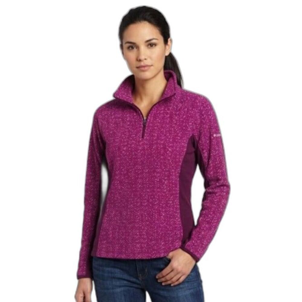 Columbia Women's Glacial Fleece Magenta Pink Chevron Print 1/2 Zip LS Fleece XL